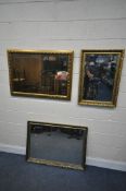 THREE VARIOUS GILT FRAMED WALL MIRRORS, largest mirror 101cm x 41cm (3)