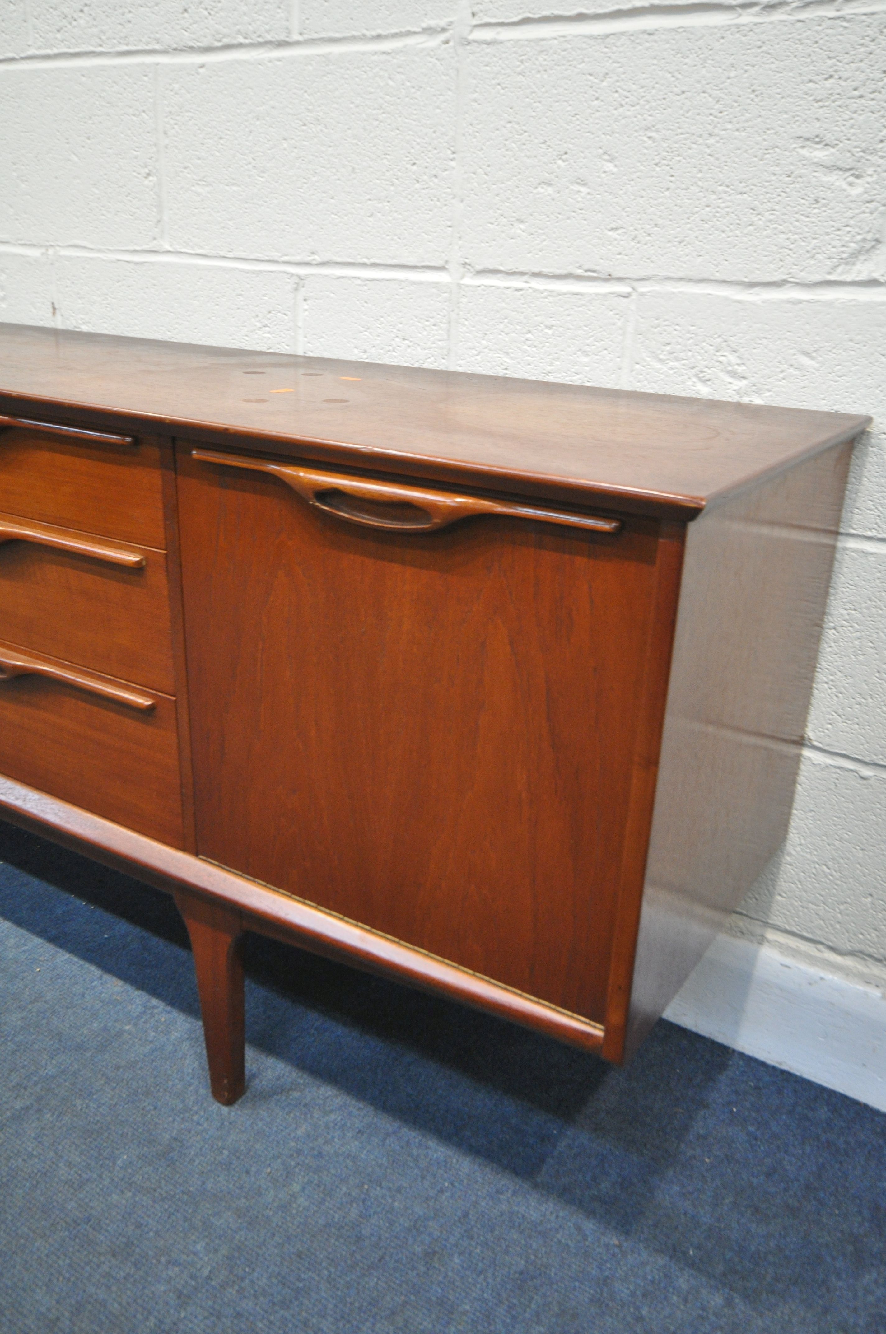 A MID-CENTURY JENTIQUE TEAK SIDEBOARD, with three central drawers, fall front cabinet, and double - Image 3 of 6