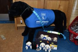 A LARGE 'GUIDE DOG' LABRADOR TOY, AND A BOX OF RELATED ITEMS, comprising a Melissa & Doug standing