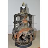 A WEST GERMAN STEIN KERAMIK 119-50 FAT LAVA GLAZED LAMP BASE, orange, brown and black glazes,
