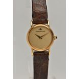 A LADYS 'JAEGER-LECOULTRE' WRISTWATCH, round gold dial signed 'Jaeger-Lecoultre', gold hands, in a
