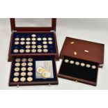 A GLAZED BOXED SET OF ENHANCED KENNEDY HALF DOLLAR COINS, to include gold highlighted with