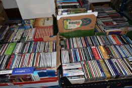 SIX BOXES OF CDS, DVDS & VIDEO CASSETTE TAPES, the CDs include music from the classical sphere,