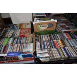 SIX BOXES OF CDS, DVDS & VIDEO CASSETTE TAPES, the CDs include music from the classical sphere,