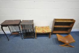 A SELECTION OF OCCASIONAL FURNITURE, to include a mahogany occasional table, a canterbury/stand,