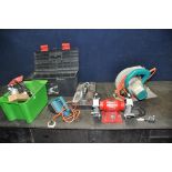 FIVE POWER TOOLS INCLUDING A BOSCH PBS 60 BELT SANDER, a Wolf Sapphire 6089, a Black and Decker