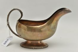 A MID 20TH CENTURY SILVER GRAVY BOAT, polished design with a Scandinavian design to rim of the