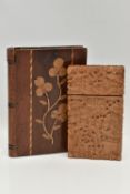 TWO WOODEN CARD CASES, the first a Chinese carved case with detachable lid, the second designed as a