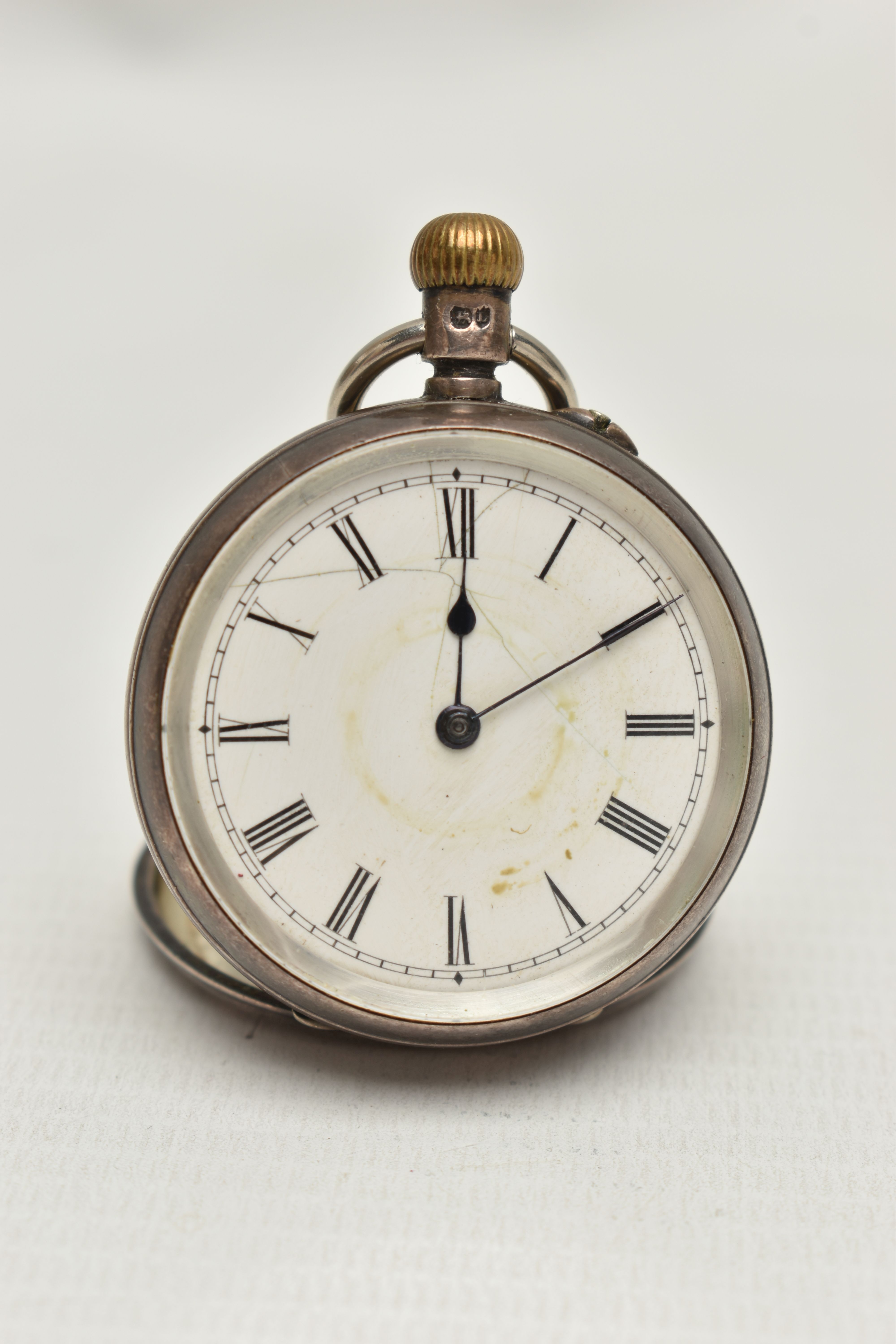 A LATE VICTORIAN SILVER OPEN FACE POCKET WATCH, manual wind, round white dial, Roman numerals,