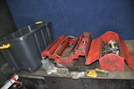 A PLASTIC BOX AND TWO TOOLBOXES CONTAINING ENGINEERING TOOLS including a quantity of new and still