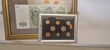 FOUR GLAZED DISPLAYS OF COINS AND BANKNOTES, to include 2x 27' X 10' displays of UK and other