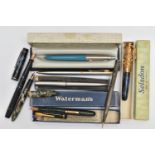 AN ASSORTMET OF PENS, to include four fountain pens, names to include Waterman's, Mentmore, De La