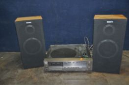 A VINTAGE SONY JU-700B MUSIC CENTRE with a pair of SS-E34 speakers (PAT pass and working but drive