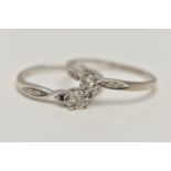 TWO DIAMOND SET RINGS, the first a 9ct white gold ring with a single, round brilliant cut diamond,