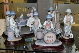 A COMPLETE LLADRO 'JAZZ BAND' SET, comprising figure group Jazz Duo , No.5930, H.21.5 x W.31.5cm;
