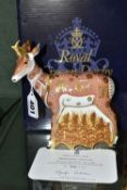 A BOXED ROYAL CROWN DERBY PRONGHORN ANTELOPE, limited edition with certificate numbered 206/950,