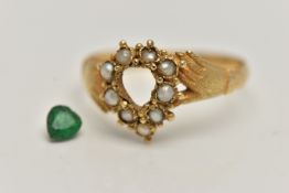 A LATE VICTORIAN 15CT GOLD RING, AF a principle triangular cut green paste stone (free from