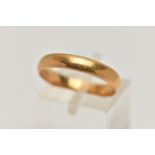 A 22CT GOLD BAND RING, approximate width 3.8mm, hallmarked 22ct Birmingham 1931, ring size P 1/2