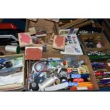 FOUR BOXES AND LOOSE STATIONERY, ART AND CRAFT ITEMS AND TOOLS, to include a boxed Sizzix die