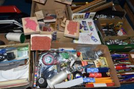 FOUR BOXES AND LOOSE STATIONERY, ART AND CRAFT ITEMS AND TOOLS, to include a boxed Sizzix die
