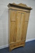 AN EARLY 20TH CENTURY PINE WARDROBE, width 95cm x depth 37cm x height 203cm (condition report: -