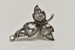 A MID VICTORIAN DIAMOND LEAF PENDANT, designed as three leaves, each set with two rose cut diamonds,