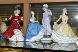 THREE ROYAL DOULTON LADIES AND ONE LIMITED EDITION ROYAL WORCESTER FIGURINE, comprising The Victoria