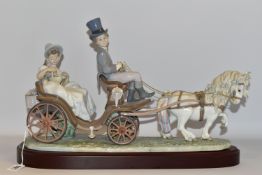 A LLADRO FIGURAL GROUP, 'Through the Park' depicting a pony & carriage and a couple, impressed