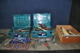 TWO MAKITA TOOL CASES AND A DRAWER CONTAINING AUTOMOTIVE TOOLS including Britool, King Dick, Kamasa,