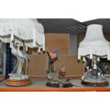 TWO FIGURAL TABLE LAMPS AND A BIRD SCULPTURE, comprising a Border Fine Arts 'A Moment to Reflect'