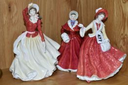 THREE ROYAL DOULTON LADY FIGURES, comprising 'Christmas Day 1999' HN4214, 'The Skater' HN3439 and '