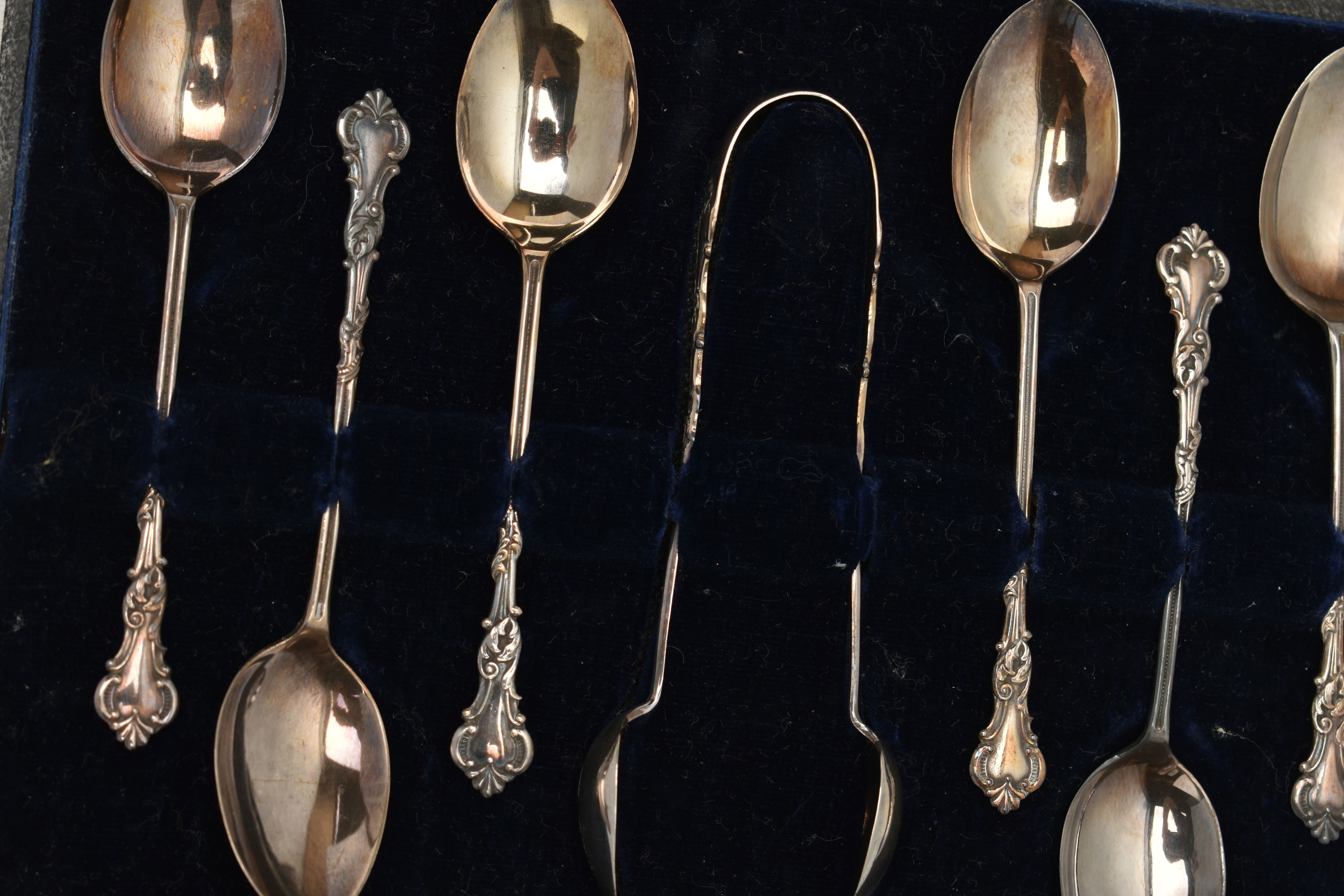 A BOX OF ASSORTED SILVER ITEMS, to include a cased set of six teaspoons with a pair of sugar - Image 2 of 5