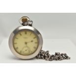 AN EARLY 20TH CENTURY SILVER OPEN FACE 'WALTHAM' POCKET WATCH AND ALBERT CHAIN, manual wind, round