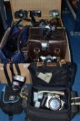 ONE BOX AND ONE SUITCASE OF ASSORTED CAMERAS, to include a Minolta X-300s camera, a Tokina SD 70-