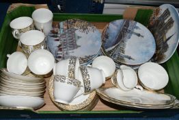 A BOX OF CERAMICS, to include a thirty seven piece Adderley tea set, a set of twelve Bradford