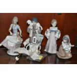 FOUR LLADRO FIGURES OF CHILDREN / TEENS, comprising 'Lost Lamb', no. 5484, 'Shepherd Boy', no. 5485,