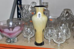 A CAITHNESS ART GLASS VASE AND CUT CRYSTAL, comprising a Caithness 'Ebony' design vase, height 25cm,
