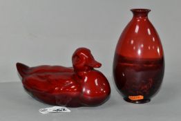 TWO PIECES OF ROYAL DOULTON 'FLAMBÉ' WARES, comprising a narrow necked ovoid vase, decorated with