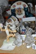 A BOX AND LOOSE CERAMICS, GLASS AND SUNDRY ITEMS, to include two Lenox Crystal figures of Tigger