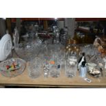 A GROUP OF CUT CRYSTAL AND OTHER GLASS WARES, approximately fifty pieces to include a Baccarat heart