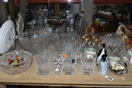 A GROUP OF CUT CRYSTAL AND OTHER GLASS WARES, approximately fifty pieces to include a Baccarat heart