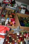 FIVE BOXES OF CHRISTMAS DECORATIONS, mainly modern/late twentieth century, some boxed or as new in