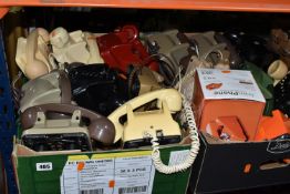 TWO BOXES OF TELEPHONES, fifteen mainly vintage rotary and push button telephones, with a boxed
