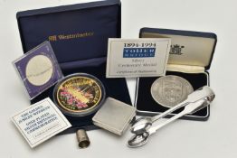 A SMALL SELECTION OF COMMEMORATIVE COINS, the first a Golden Jubilee Silver Britannia