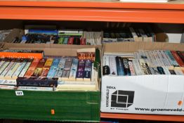 FOUR BOXES OF BOOKS containing approximately 105 miscellaneous titles in hardback and paperback