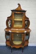 AN EARLY 20TH CENTURY FRENCH LOUIS XV MAHOGANY AND INLAID DISPLAY CABINET, with an arrangement of