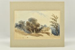 CIRCLE OF HENRY BRIGHT (1814-1873) LANDSCAPE WITH COTTAGE AND TREES, unsigned, ink and watercolour