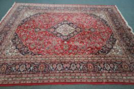 A G H FRITH IRANIAN PERSIAN MESHED RUG, 335cm x 242cm (condition: -some low pile to central red