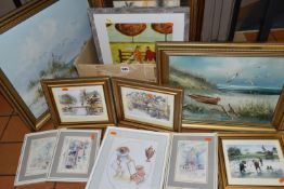 A SMALL QUANTITY OF PAINTINGS AND PRINTS ETC, to include to watercolours depicting scenes from South