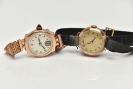 TWO EARLY 20TH CENTURY WATCHES, the first a circular gold watch head, the gold coloured face with